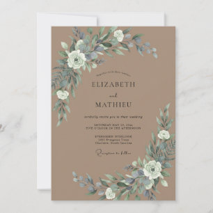 Taupe Slate Eucalyptus Wedding Invitation