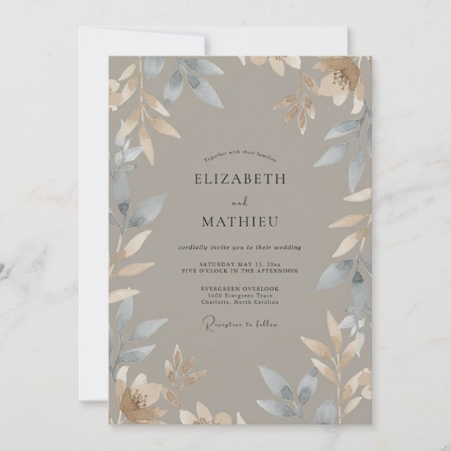 Taupe Slate Foliage Eucalyptus Wedding Invitation (Front)