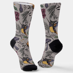 Taupe Spooky Halloween Hummingbird Garden Socks