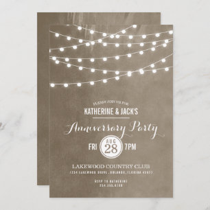 Taupe String Lights Anniversary Party Invitation