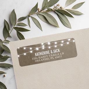 Taupe String Lights Wedding Address Labels