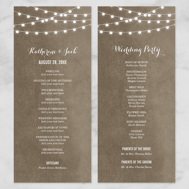 Taupe String Lights Wedding Program (Creator Uploaded)