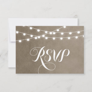 Taupe String Lights Wedding RSVP Card