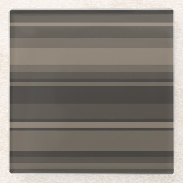 Taupe stripes glass coaster (Front)