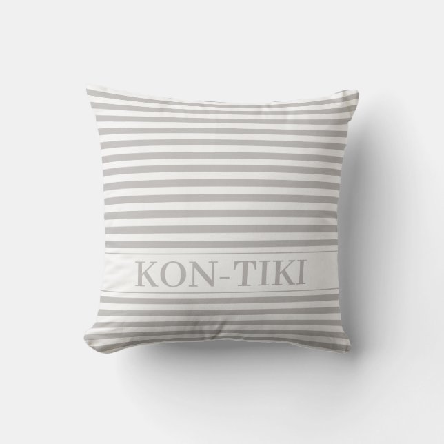 Taupe Stripes Nautical Boat Name.  Cushion (Front)