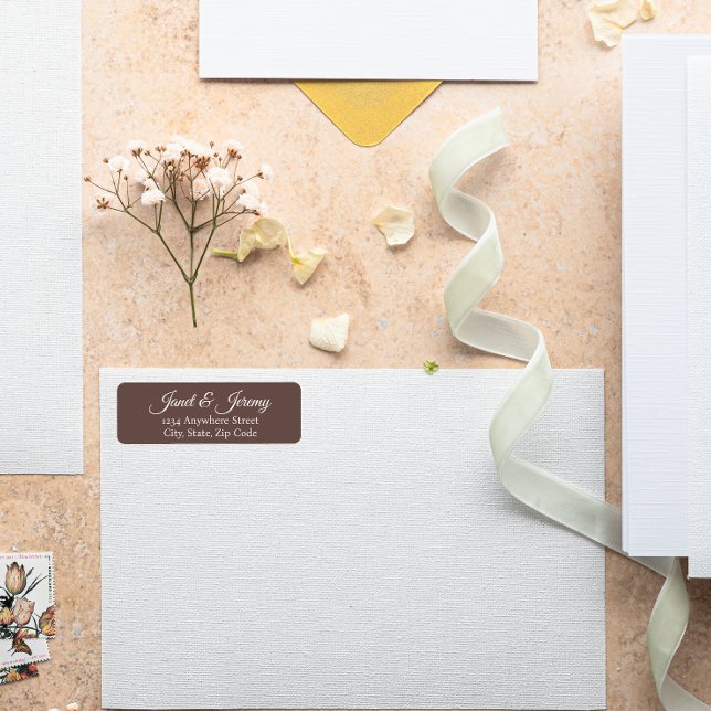 Taupe Stylised Names Wedding Return Address Label (In Situ Wedding)