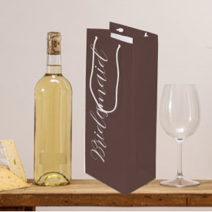 Taupe Stylised Script Wedding Bridesmaid Wine Gift Bag