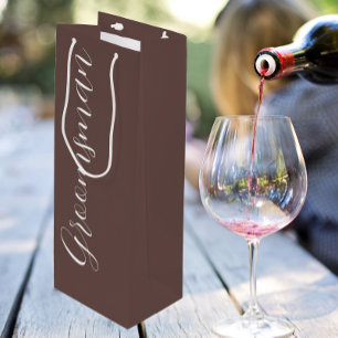 Taupe Stylised Script Wedding Groomsman Wine Gift Bag