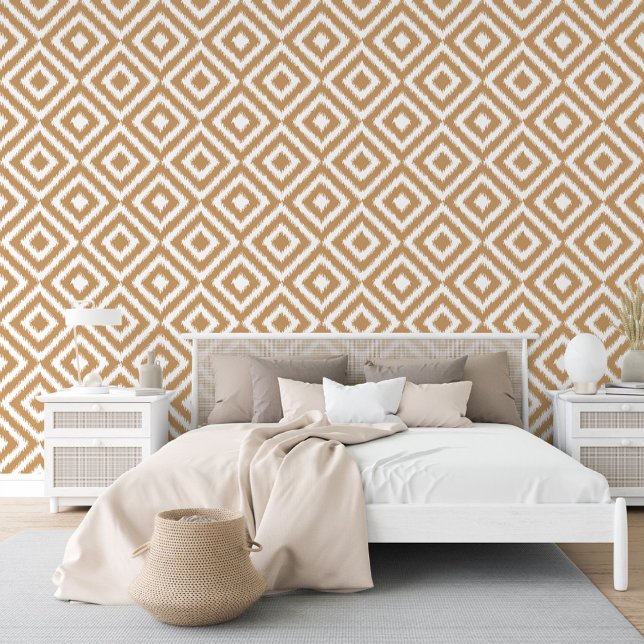 Taupe Tan Beige Brown Ikat Squares Mosaic Pattern Wallpaper (Creator Uploaded)