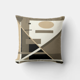 Taupe Tan Black Beige Geometric Abstract Art Motif Cushion