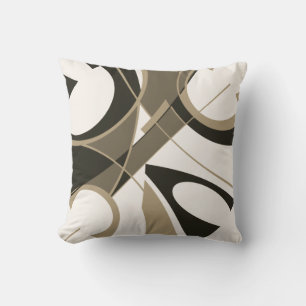 Taupe Tan Black on Off-White Diagonal Art Abstract Cushion