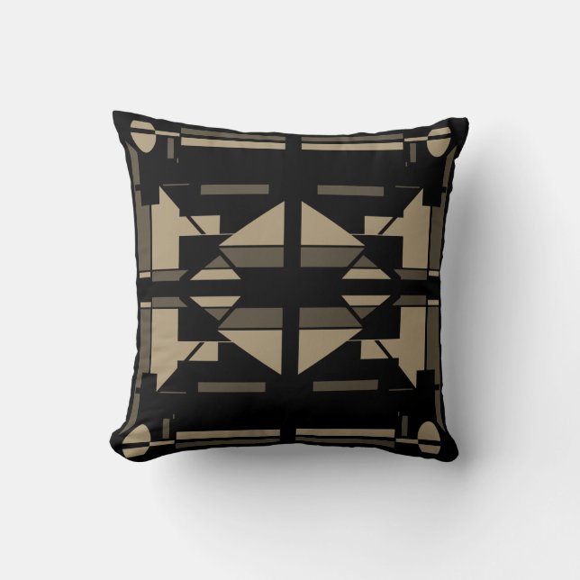 Taupe Tan Black Southwest Look Symmetrical Motif Cushion (Front)