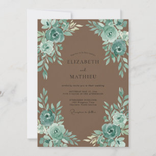 Taupe Teal Petal Wedding Invitation