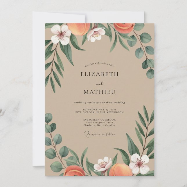 Taupe Terra Cotta Leafy Wedding Invitation (Front)