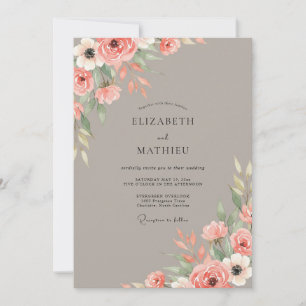 Taupe Terracotta Foliage Eucalyptus Wedding Invitation