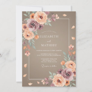 Taupe Terracotta Ranunculus Eucalyptus Wedding Invitation