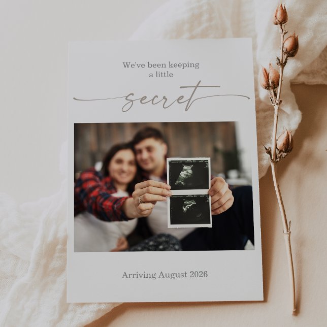 Taupe Ultrasound Photo Pregnancy Announcement Card (Creator Uploaded)