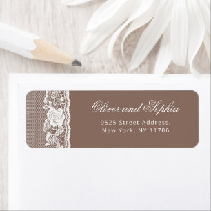 Taupe Vintage White Lace Wedding Return Address Label