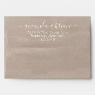 Taupe Watercolor Paper Trendy Script Lettering 5x7 Envelope