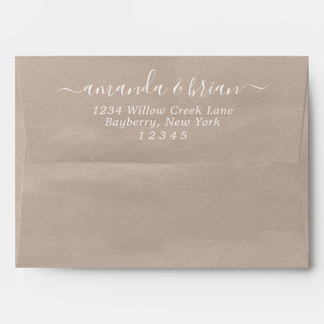Taupe Watercolor Paper Trendy Script Lettering 5x7 Envelope (Back (Top Flap))