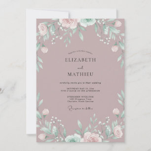 Taupe Watercolor Petal Wedding Invitation