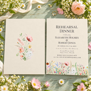 Taupe Watercolor Wildflower Rehearsal Dinner Invitation