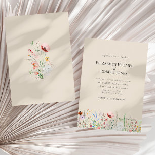 Taupe Watercolor Wildflower Wedding Invitation