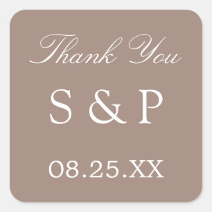 Taupe Wedding Favour Thank You Sticker