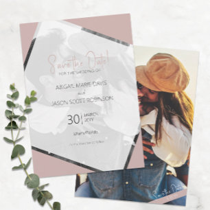 Taupe Wedding Save the Date with Colour Photo Invitation