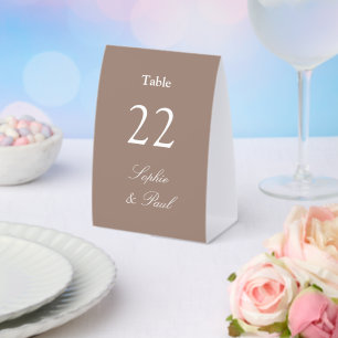 Taupe Wedding Table Number Paper Table Tent