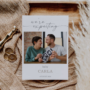 Taupe We're Expecting Pregnancy Announcement Card