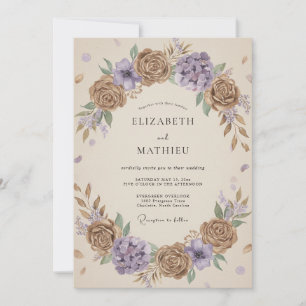 Taupe Whimsical Floral Wedding Invitation