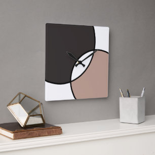 Taupe White Circles Square Wall Clock