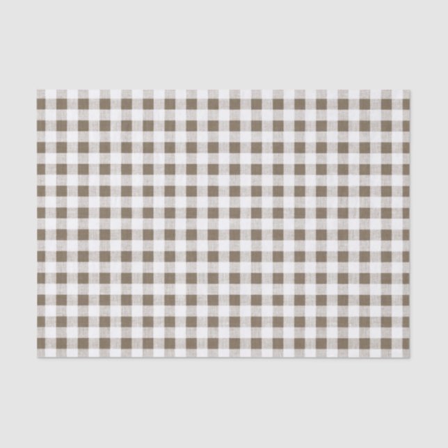 Taupe White Gingham Pattern Tissue Paper (Front)