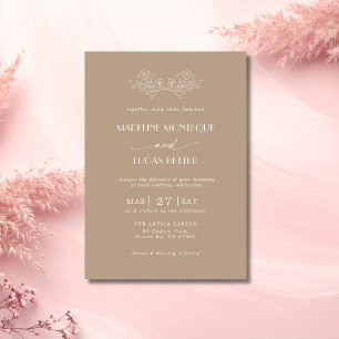 Taupe & White Holly Tree Leaves Clean Wedding Invitation