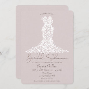 Taupe & White Leaves Dress Modern Bridal Shower Invitation