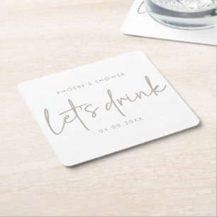 Taupe & White Minimal Script Bridal Shower Coaster