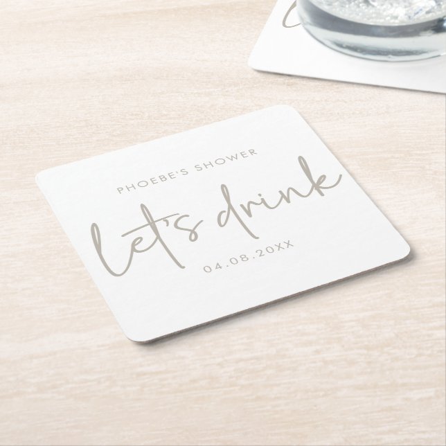 Taupe & White Minimal Script Bridal Shower Coaster (Angled)
