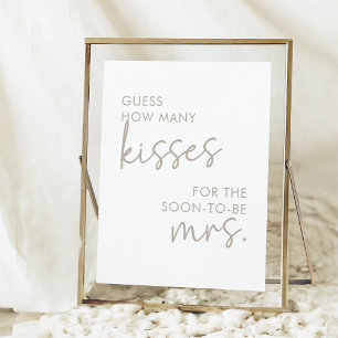 Taupe & White Minimal Script How Many Kisses Game Poster