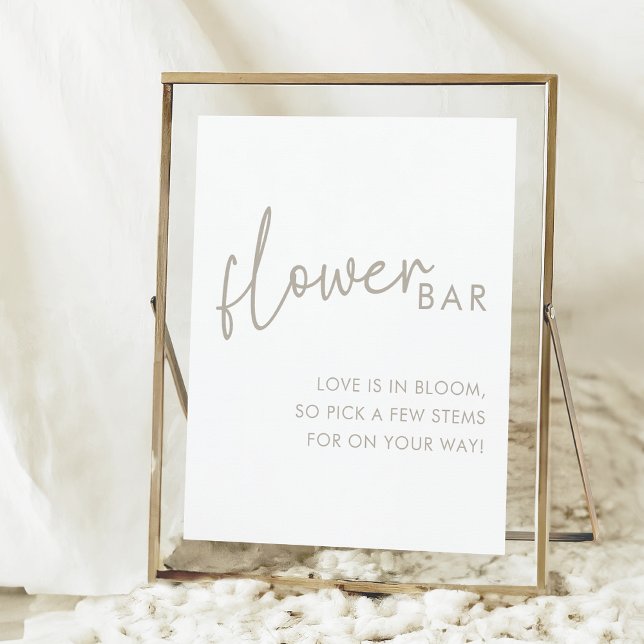 Taupe & White Minimalist Bridal Shower Flower Bar Poster (Creator Uploaded)