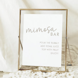 Taupe & White Minimalist Bridal Shower Mimosa Bar  Poster
