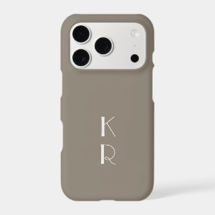 Taupe White Monogram Retro Initials Minimalist Men