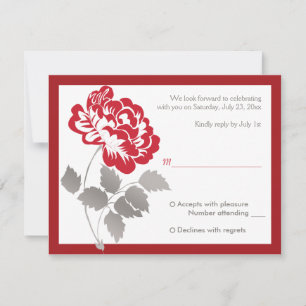 Taupe, White, Red Peony Reply Card