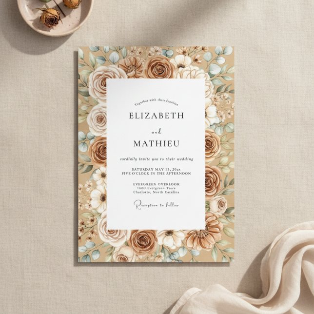 Taupe & White Rustic Bloom Wedding Invitation (Creator Uploaded)