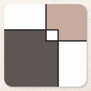 Taupe White Squares Square Paper Coaster