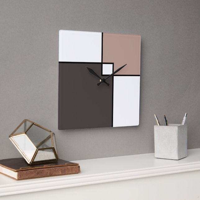Taupe White Squares  Square Wall Clock (Office)