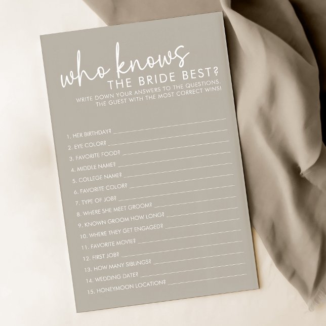Taupe Who Know The Bride Best Bridal Shower Game (Creator Uploaded)