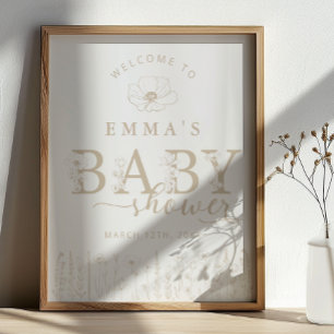 Taupe Wildflower Baby Shower Welcome Sign