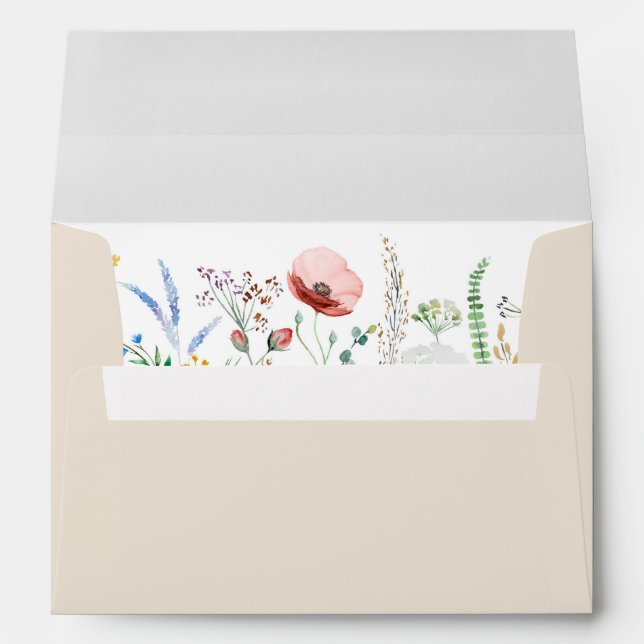 Taupe Wildflower Meadow Wedding Envelope (Back (Bottom))