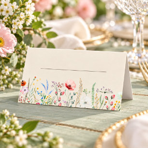 Taupe Wildflower Meadow Wedding Place Card